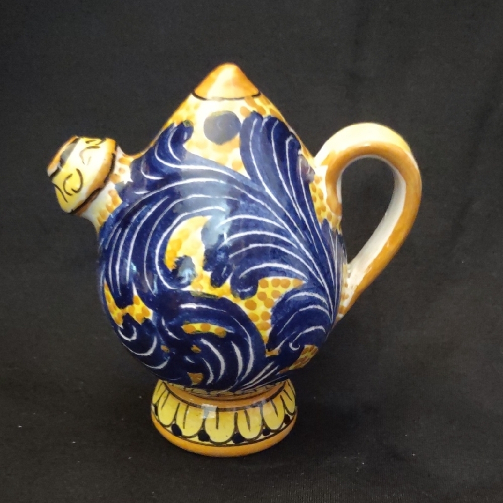 Blue and Yellow Ceramic Pottery with Ornate Patterns, Signed - Picture 3 of 7